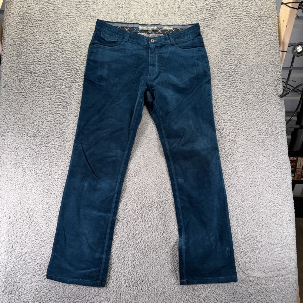 Enzo Pant Mens 36x33 Blue Cotton Corduroy Chino Straight Business Career Preppy
